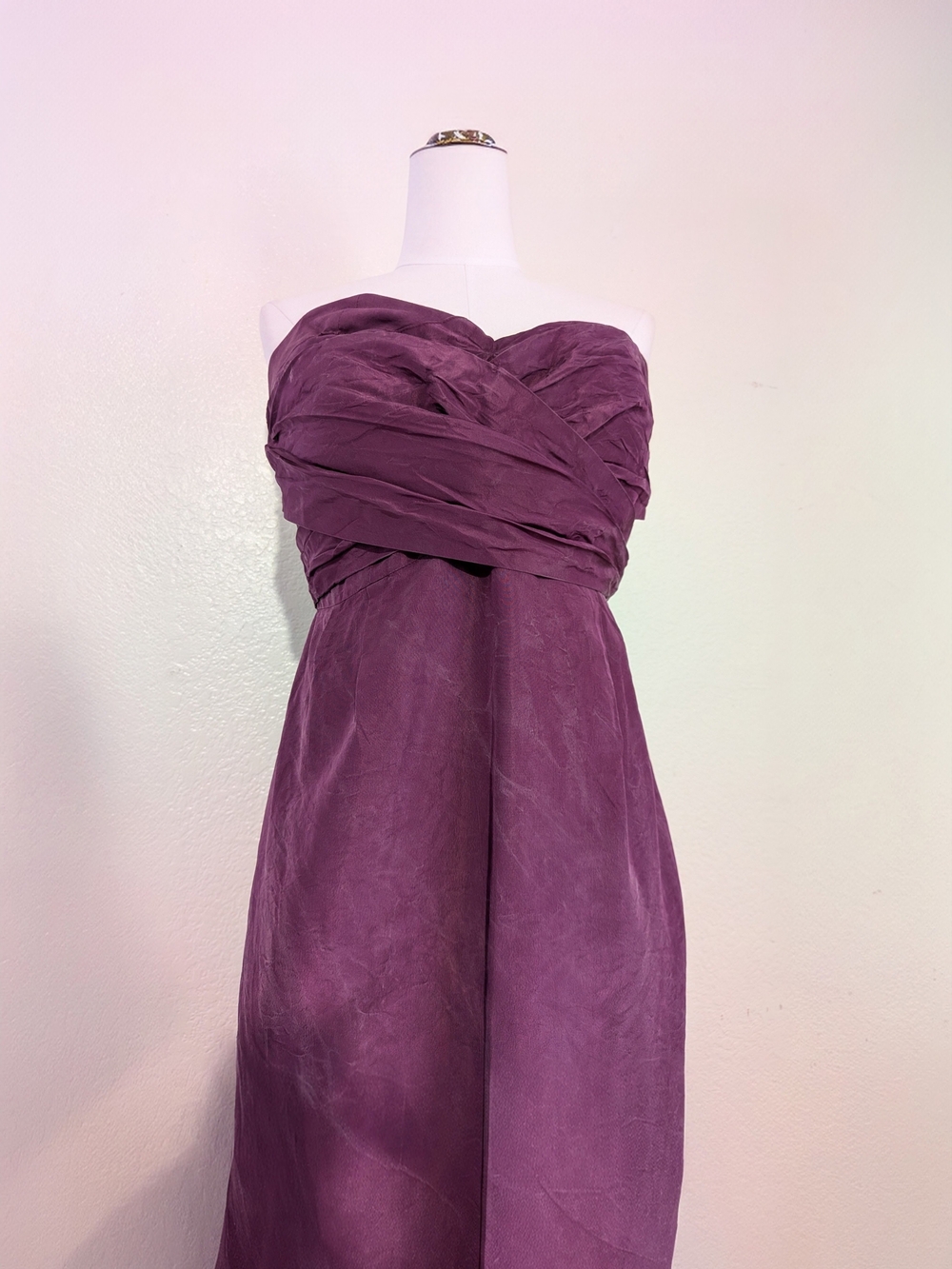 J. Crew Strapless Plum Ruched Bodice 100% Silk Formal Cocktail Dress Size 12